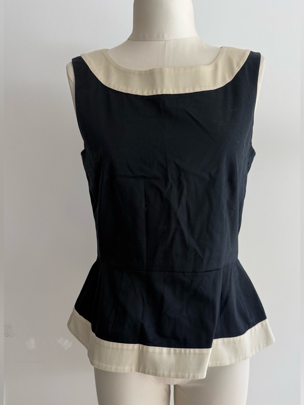 kate spade Black Sleeveless Peplum Top with Cream Trim